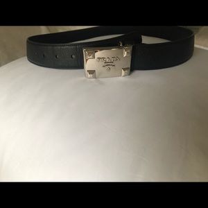 Peas Black Belt with Silver Prada buckle